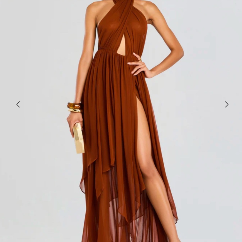 Retrofete Silk Maxi Dress in Rust